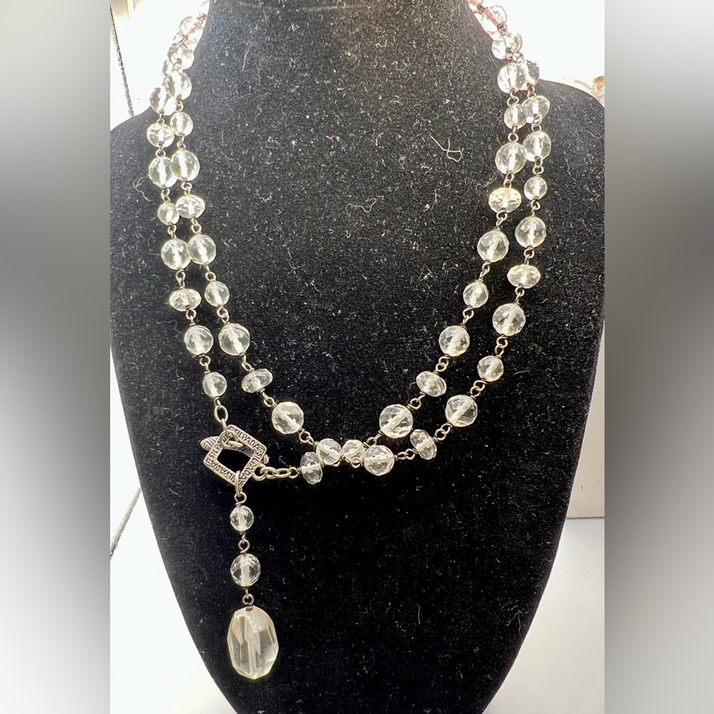 VINTAGE Silpada N1503 925 Toggle & Clear Crystal Necklace 35” Long